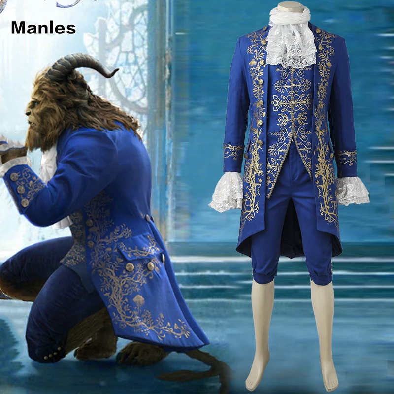 

2017 Movie Beauty and the Beast Cosplay Beast Outfit Gentleman Suit Blue Clothing Adult Men Halloween Carnival Costume Customize