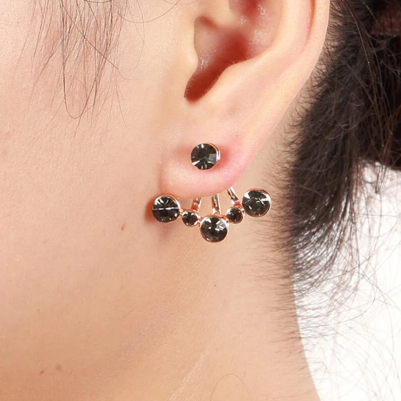 

Jisensp New Statement Geometric Ear Jacket Circle Metal CZ Jewelry Pendientes Black Crystal Earrings for Women Fashion Brincos