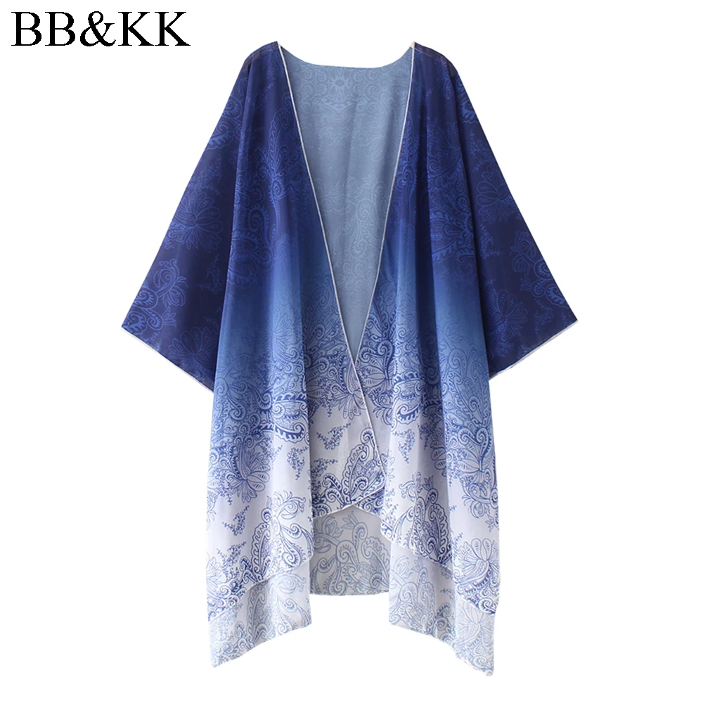 

Women Long Cover Up Nine Quarter Sleeve Geometric Printed Chiffon Causual Regular Loose kimono Cardigan Oversized Tops blusa