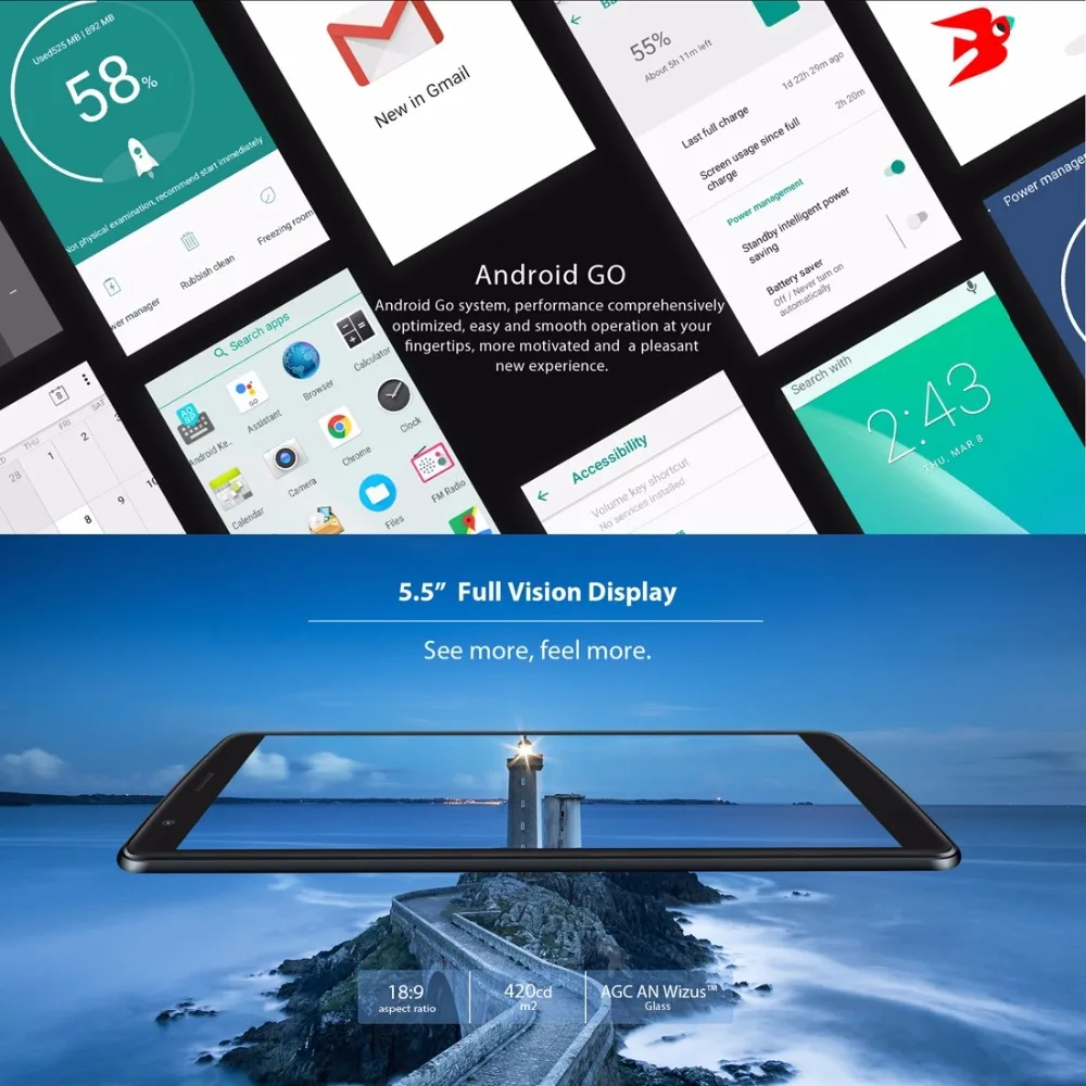 Новый смартфон BLACKVIEW A20 Android GO двойная камера заднего вида MTK6580M четырехъядерный