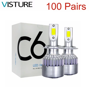 شراء100 Pairs لكل مجموعة سيارة مصابيح ليد لمصابيح السيارة الأمامية مصباح H4 Led H7 H11 H8 H1 H3 السيارات سيارة عالية منخفضة شعاع 6000K 6500K مصباح ليد فيستور C6