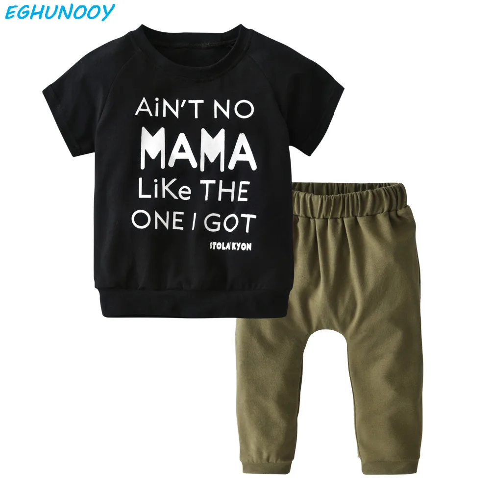

Summer Baby Boy Girl Clothes Newborn Toddler Baby Letters T-shirt Tops Army Green Pants Outfits Set Infant Clothing