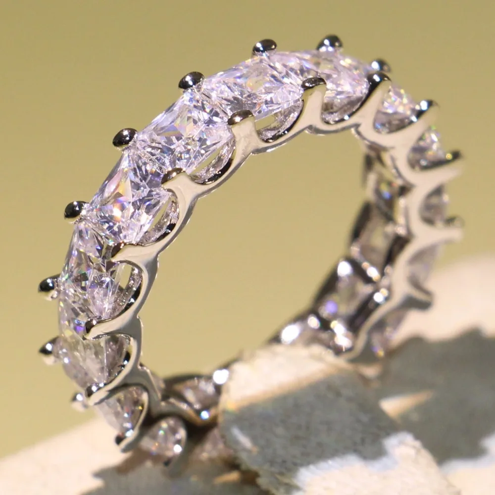Сверкающие Роскошные ювелирные изделия стерлингового серебра 925 пробы Мульти Стиль 5A кубического циркония кольцо "Принцесса" Вечность женщин обручальное кольцо подарок