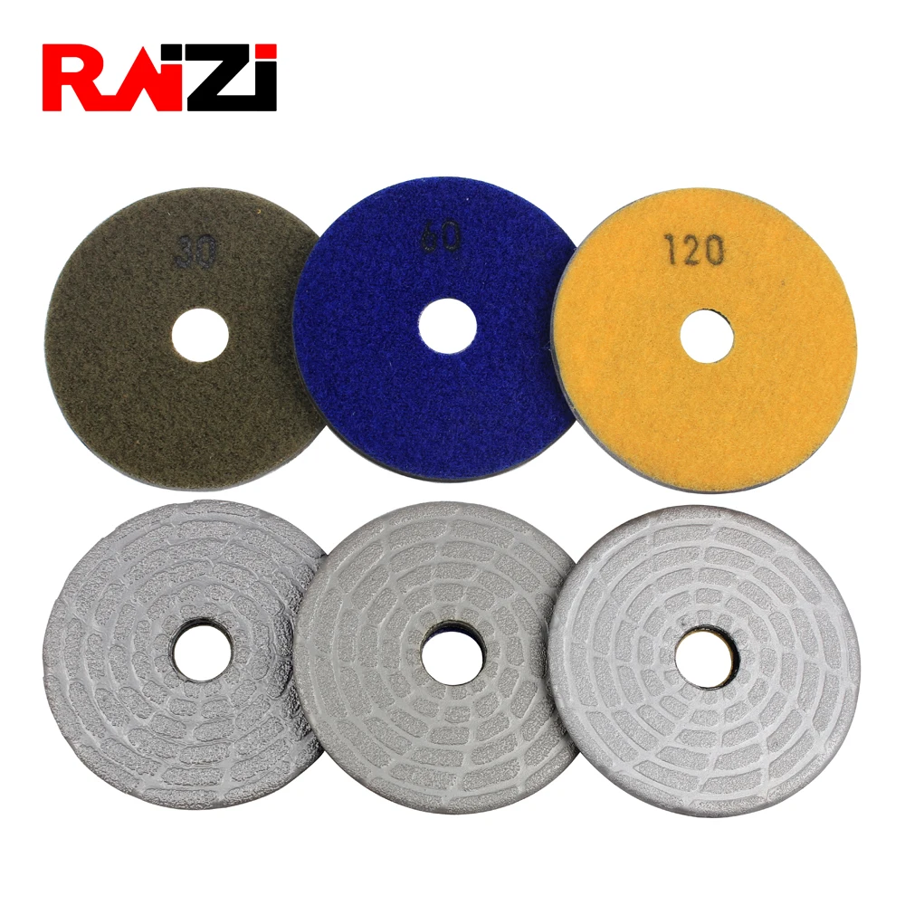 Raizi 4 inch hook and loop vacuum brazed diamond grinding pad/diamond disc For Stone Concretein