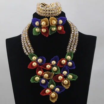 

Nigerian Crystal Beads Necklace Set African Costume Indian Bridal Jewelry Sets Free Shipping ALJ880