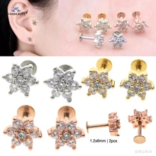 2 шт., 16 г, прозрачный драгоценный камень, цветок, Лабрет, пирсинг для губ, Oreja, спиральный для хряща, серьги, трагус, пирсинг, серьги-гвоздики, пирсинг с плоской задней частью