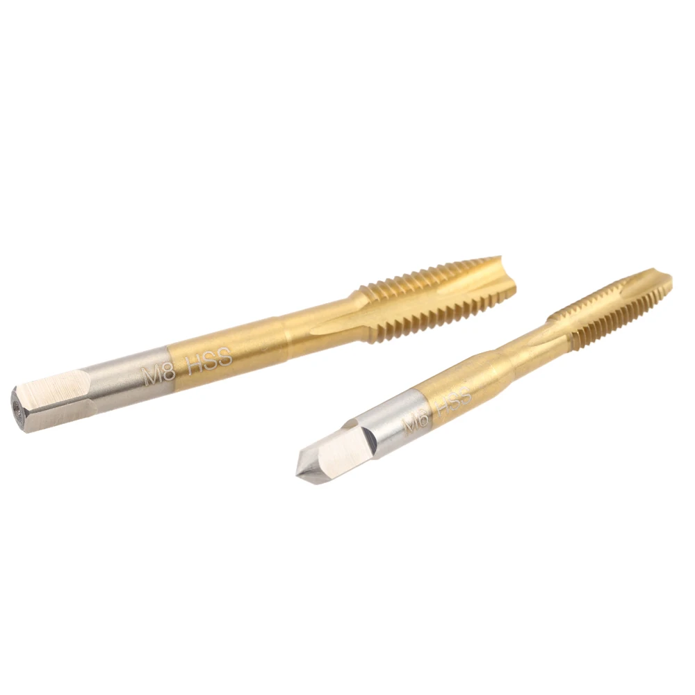 5Pcs Titanium  HSS 6542 Straight Flute Taps Round Shank Square End Spiral Point Tap Machine Screw Tap Coated Straight Groove Tap