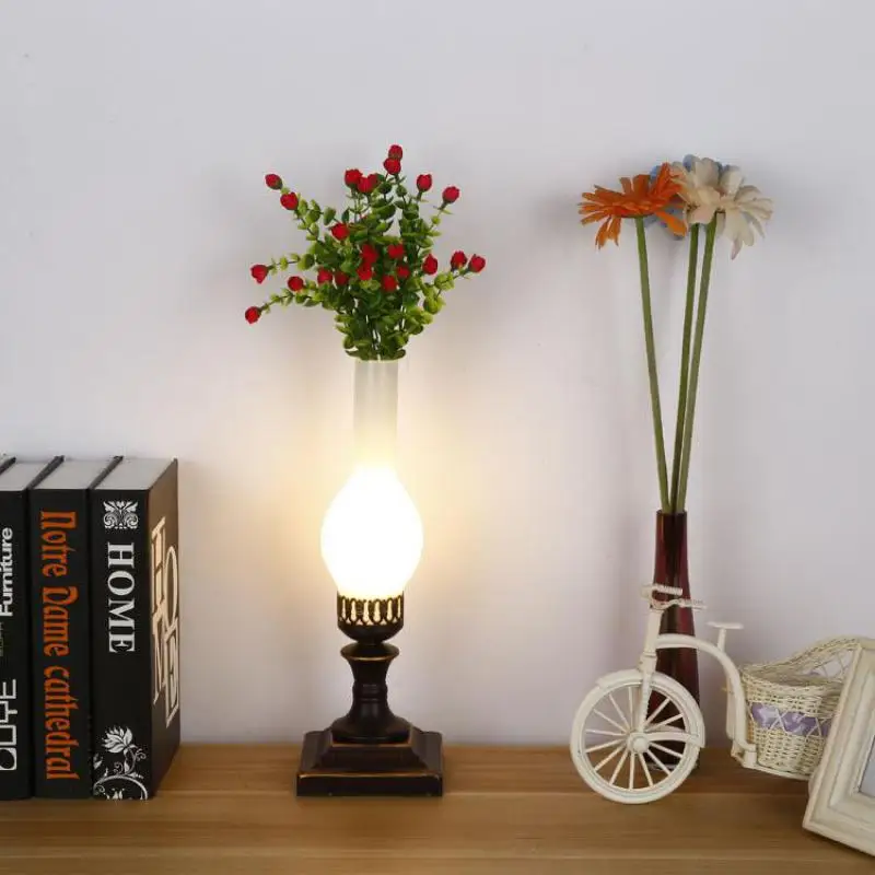 Pastoral Rural Iron Glass Vase Led E27 Table Lamp For Living Room