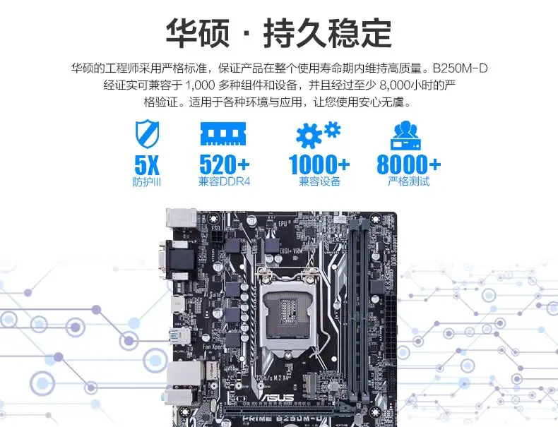Материнская плата Asus PRIME материнская для настольного ПК с разъемом B250 LGA 1151 i7 i5 i3