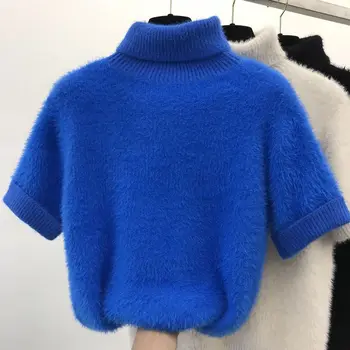 

Sweet Short Sleeve Sweater Thickened Knitted Shirt Tops for Female New Turtleneck Spring Winter Sweater Pullovers Women Knitwear