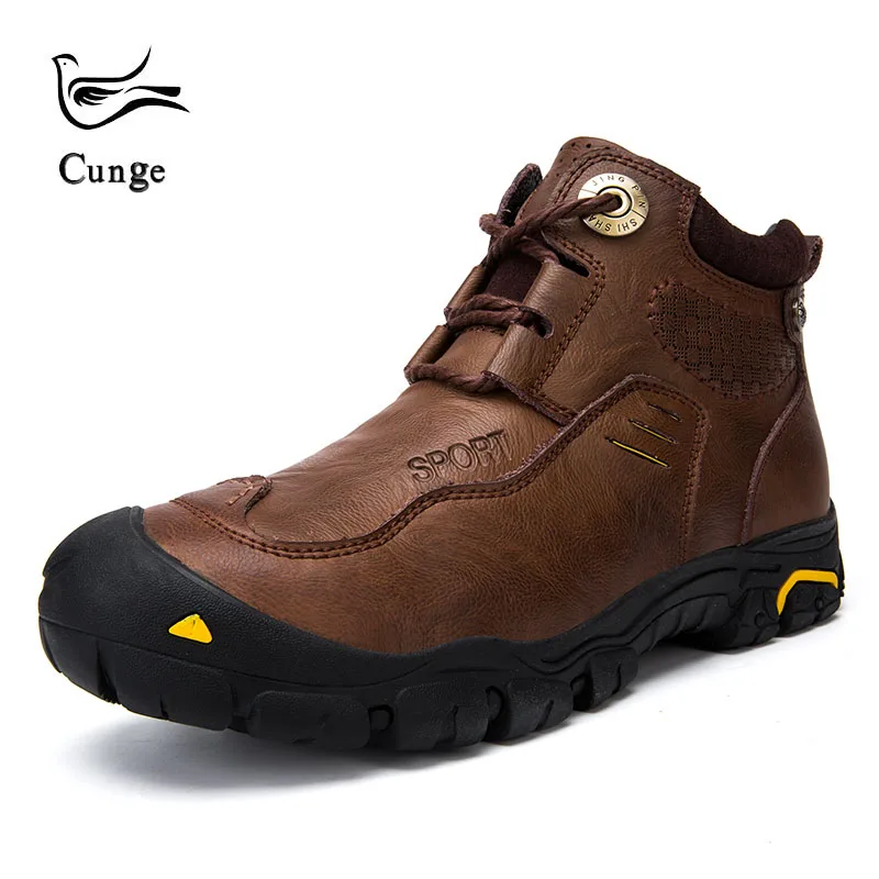 

Leather Top Layer Cowhide Plus Velvet Long Hair Warm Inside Men's Winter Non-slip Wear-resistant Outdoor Boots Black and Brown