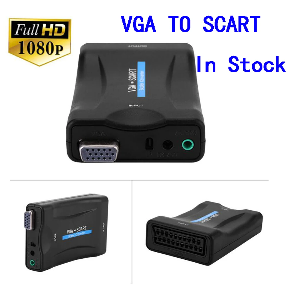 

VGA to SCART HD Video Audio Converter Adapter Digital Video Audio TV Signal Conversor With Infrared Remote Control VGA Cables