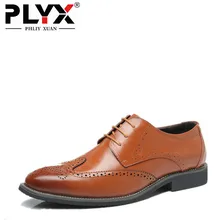 PHLIY XUAN/Новинка года; модная мужская обувь из натуральной кожи с перфорацией типа «броги»; мужские свадебные модельные туфли с острым носком на плоской подошве