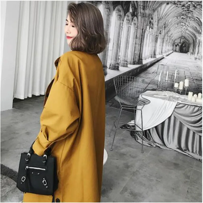 

2019 New Fashion Stand Collar Side Botton Vent Loose Large Size Overcoat Female's Full Sleeve Long Jacket Vestido YE591