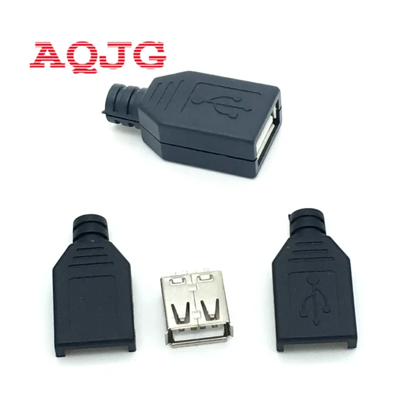 

10x DIY USB 2.0 A Female Plug Socket Connector & Plastic Cover USB Plug Adapter USB Connector USB Socket for DIY Black HY576*10