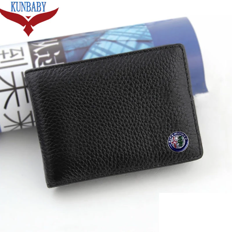 

KUNBABY Black Leather Car logo Bag Card Package Driver License For Alfa Romeo