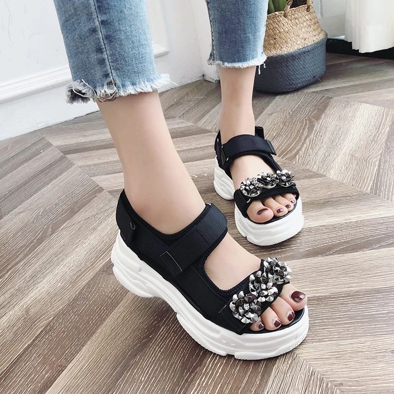 

Women Sandals Wedge High Heels Leather Women Shoes Buckle Canvas Summer Slippers Woman Sandal 7cm Platform Zapatos Mujer