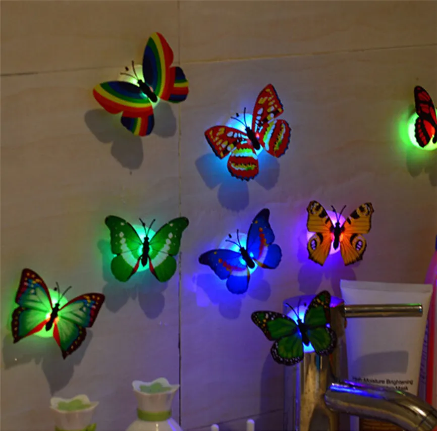 KAKUDER 10 шт. DIY настенные светящиеся наклейки бабочка светодиодный свет настенные наклейки 3D украшение дома и