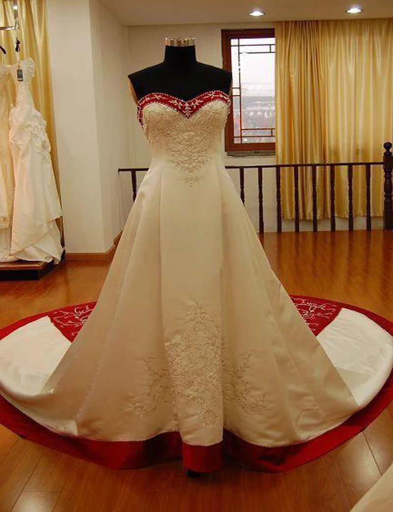 20168 красное и белое вышитое платье плюс на заказ элегантное Соборное Платье милое винтажное свадебное платье платья для матери невесты