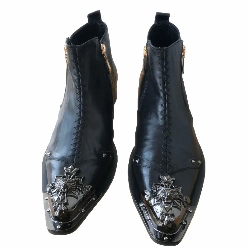 Mabaiwan/мужские кожаные ботильоны с металлическим острым носком; Мужские модельные туфли с заклепками; высокие военные ковбойские ботинки; мужская обувь