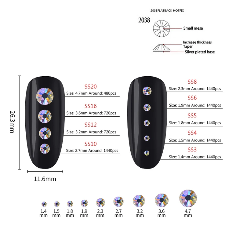 1440 шт SS3-SS20 Кристаллы Стразы для ногтей DIY инструмент для раскрашивания 3D не горячей фиксации Flatback Стекло дизайн ногтей Аксессуары для маникюра