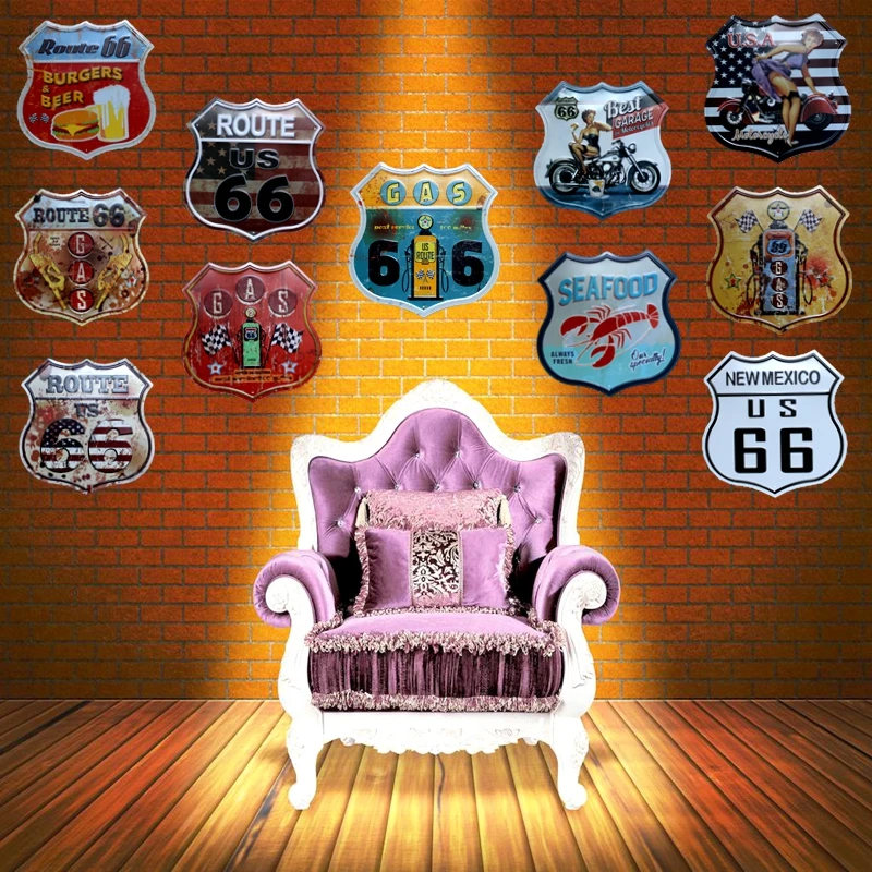 ROUTE 66 табличка металлическая винтажная нестандартная Оловянная вывеска