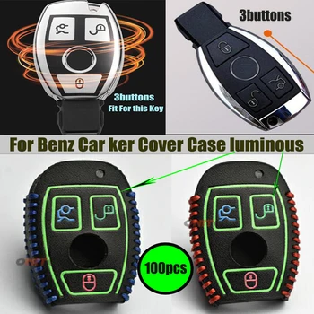 

100pcs For Mercedes-Benz E300L C180L GLC260 GLE GLA200 AMG 3button Auto Car Key Cover Shell Leather Luminous Car key Case Bag