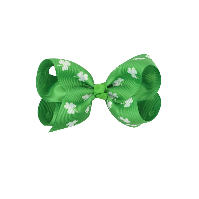Big Bow Clip Boutique Hair Bows Green Clover Printing Hair Clip Grosgrain Ribbon Bow  Clips For  Kids Hairpins Boutique Hairclips Hair Accessories  (3)