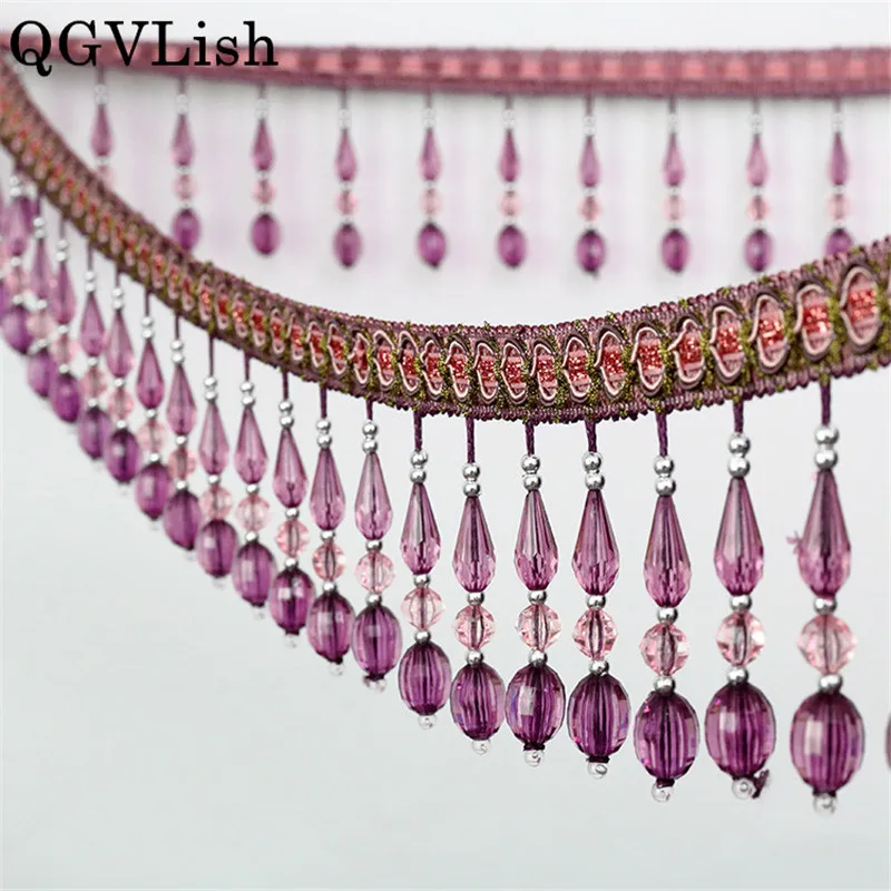 

QGVLish 12M Crystal Beads DIY For Sewing Sofa Curtain Stage Decorative Lace Trims Ribbon Tassel Fringe Curtain Lace Accessories