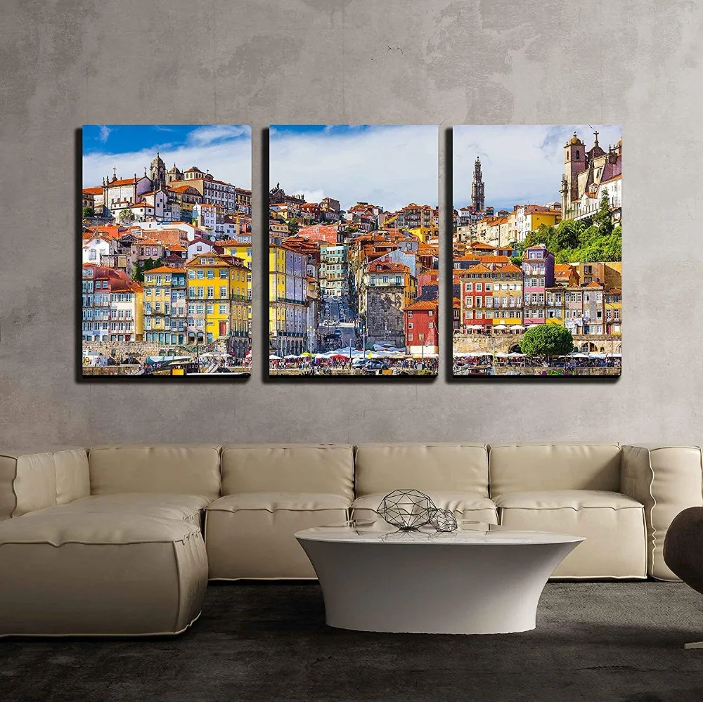 Canvas-Painting-Wall-Art-Prints-3-Pieces-Porto-Portugal-Old-Town-Skyline-from-Across-The-Douro