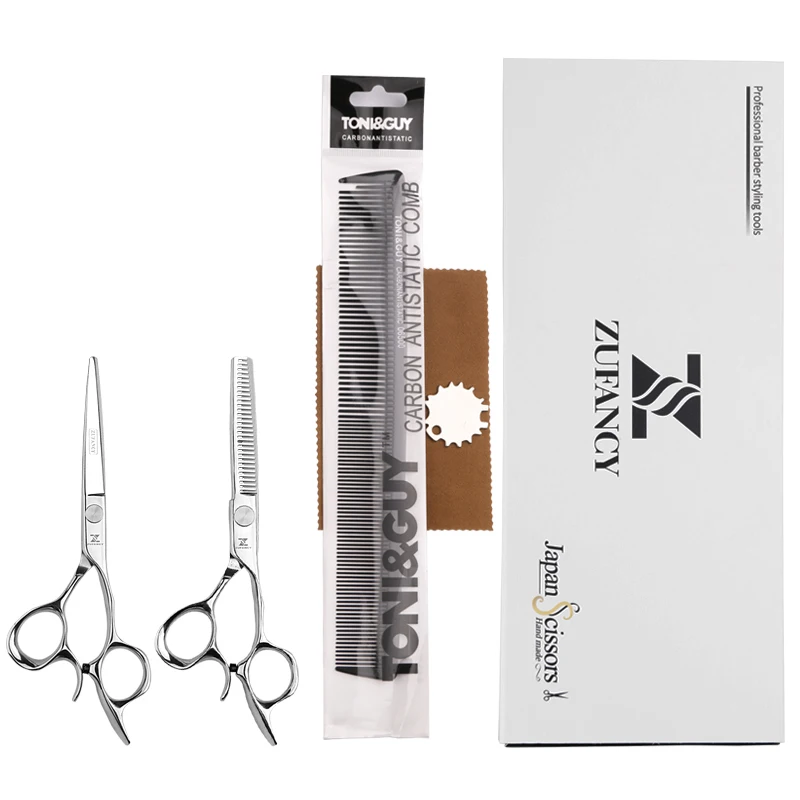 Дизайн ручка ZUFANCY профессиональный Япония 440C 6 дюймов ножницы для волос Парикмахерские резка и истончение ножницы для салона, парикмахерской - Цвет: SET OF SCISSORS