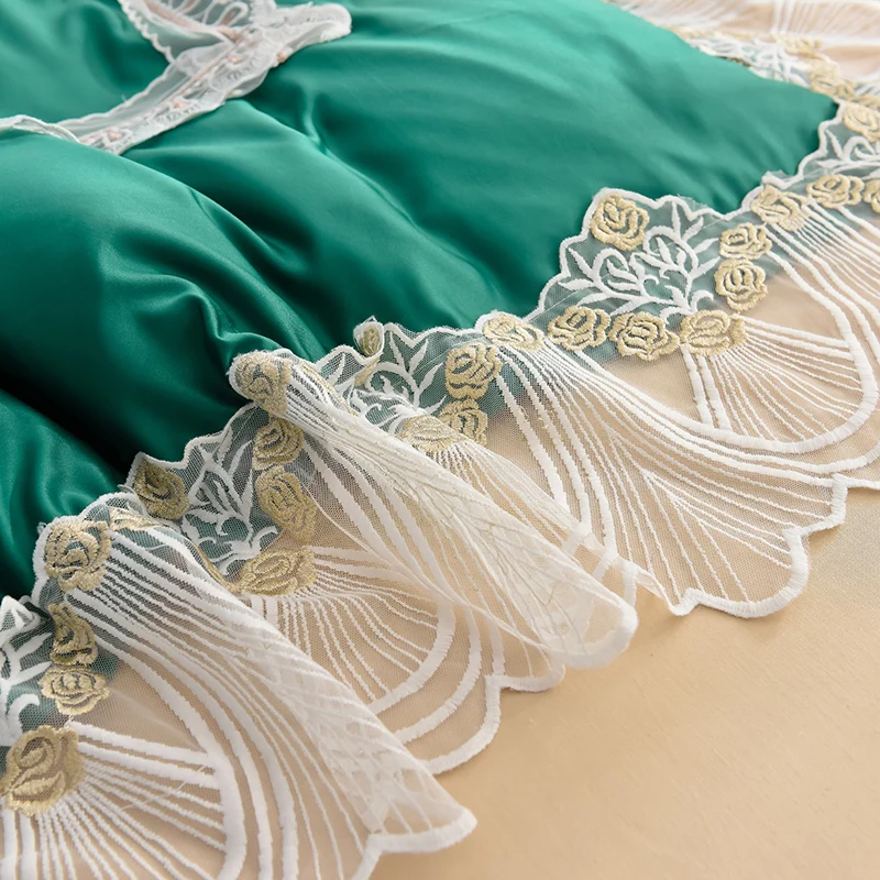 Waliicorners Super soft washed silk Bedding Set Duvet Cover Sheet/fitted sheet Pillowcase King Queen Size lace Bed Linen 17 DSC_1003