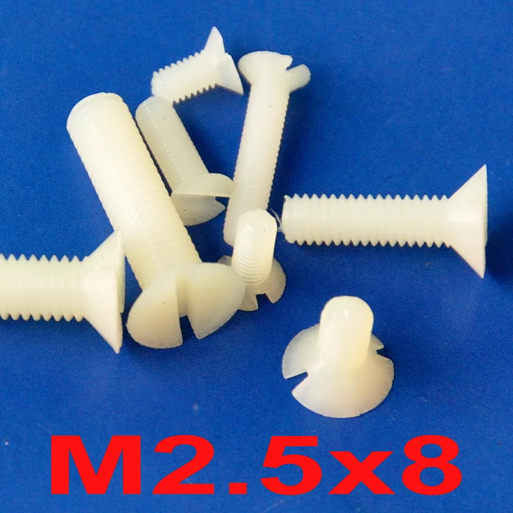 ( 100 pcs/lot ) Metric M2.5 x 8mm Nylon Slotted Flat Head Countersunk CSK Screw.in Screws from