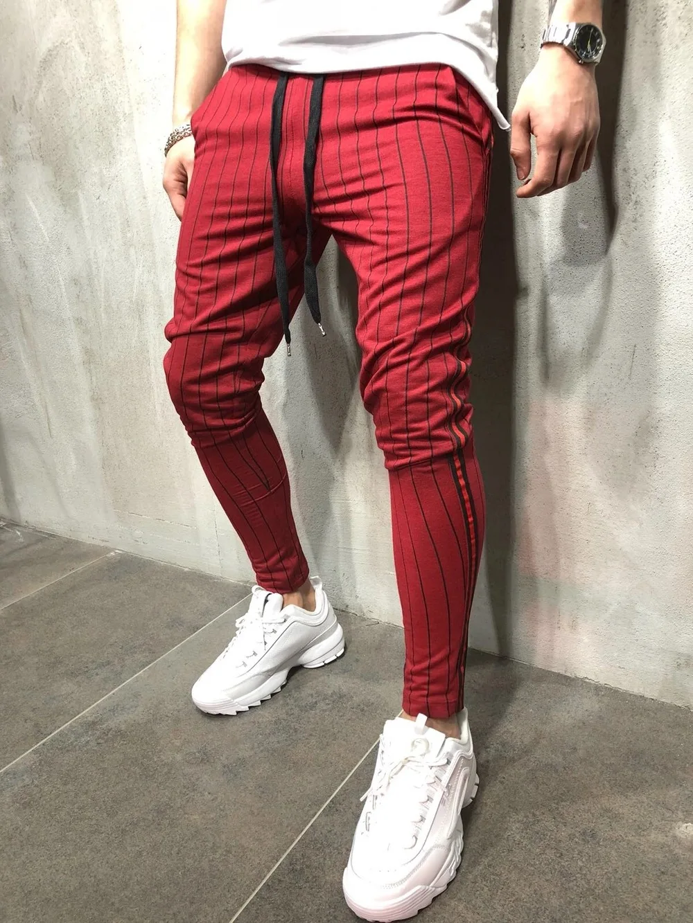 Harlan pants autumn new European and American style men's slim personality casual pants sports stripes design jogging trousers