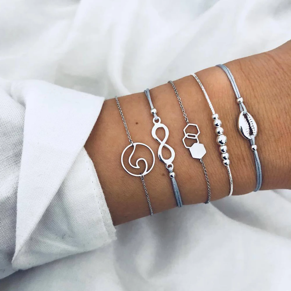 

Bohemian Charm Bracelets Set For Women Girl Multilayer Shell Infinite Wave Chain Rope Boho Bracelets & Bangles Jewelry New Gifts