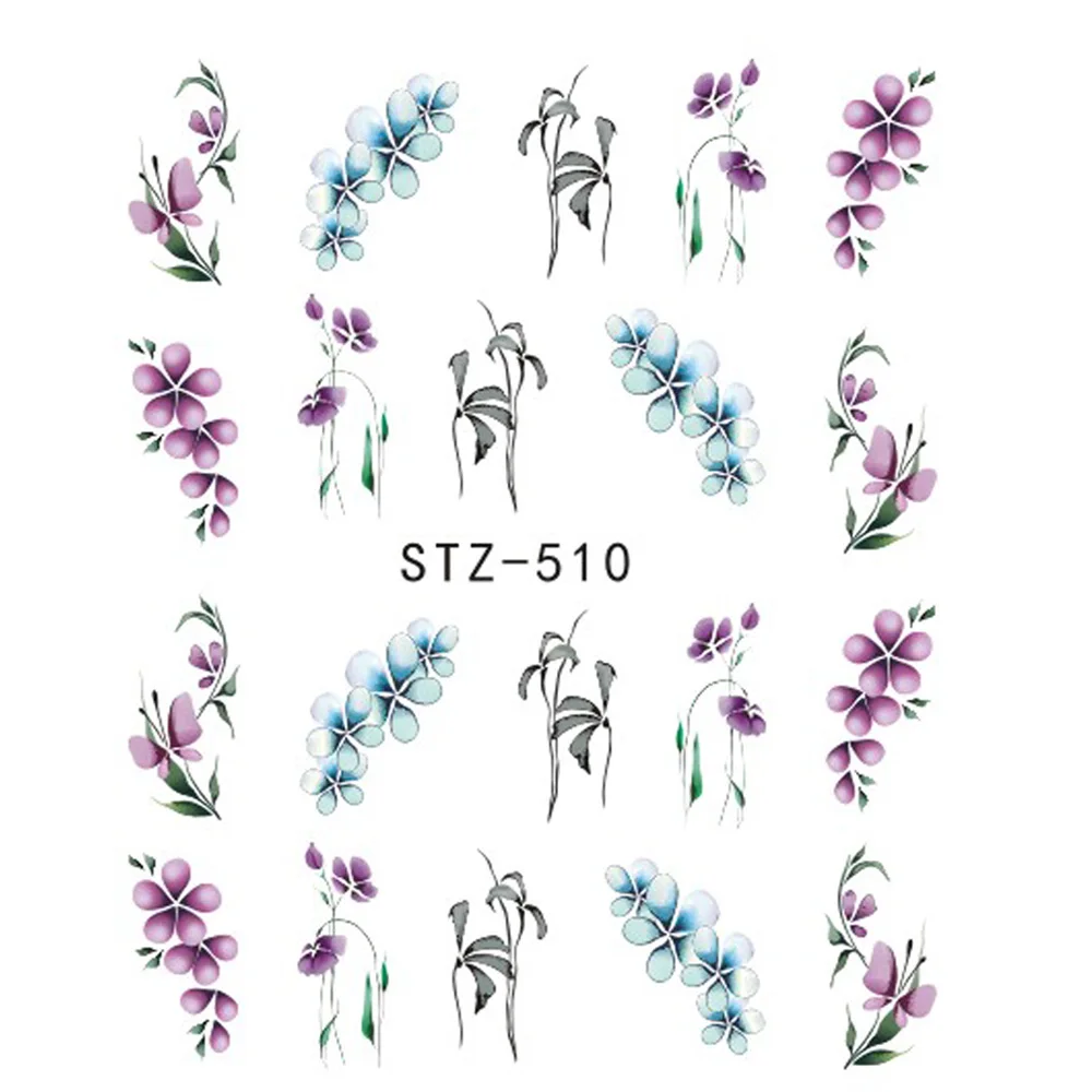 1 Лист Красочные фиолетовые фантастические цветы наклейки для ногтей переводные наклейки для маникюра наклейки для украшения ногтей TRSTZ509 - Цвет: STZ510