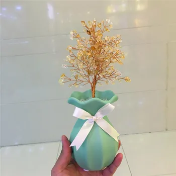 

home decoraton natural citrine quartz gemstone crystal lucky tree reike healing clear rock gemstone with nice bottle feng shui