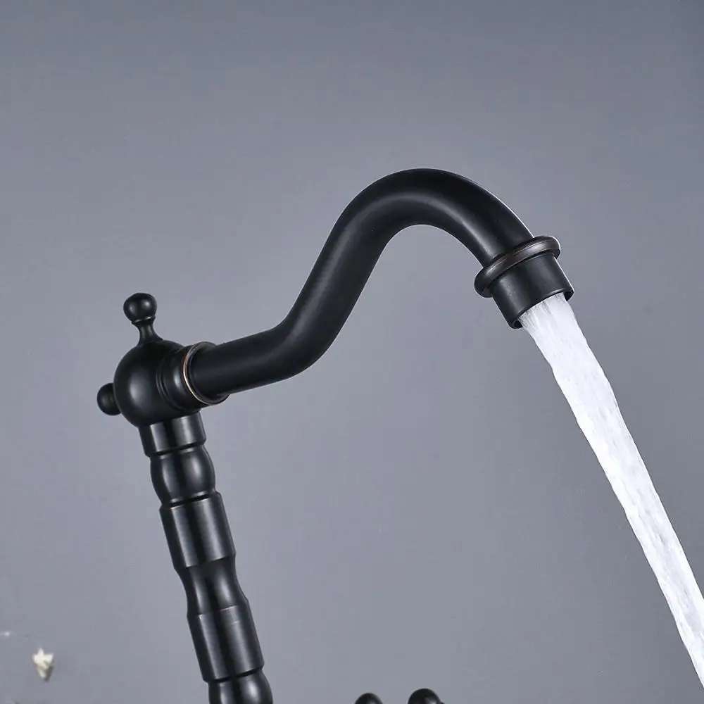 Oil Rubbed Bronze Bathroom Sink Faucet Basin Mixer Tap Double Cross Head Handle Hot and Cold Water Mixer Tap ZD311