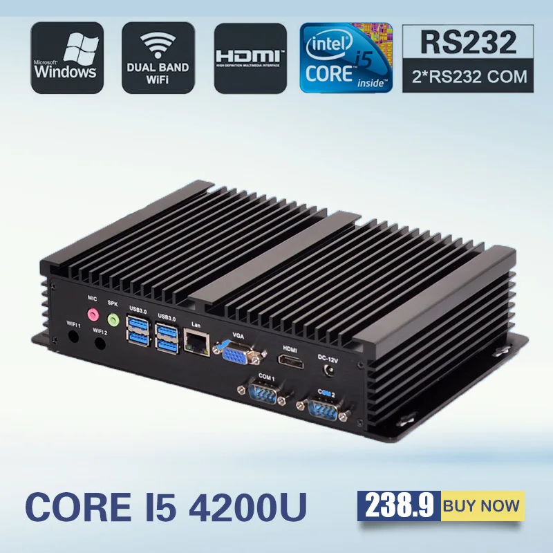 Lowest Price [CE&FCC&ROSH] Mini Computer Fanless  Mini PC Windows 7 Core i5 4200U 2*RS232 industrial PC Rugged PC Mini Computador 4K TV Box