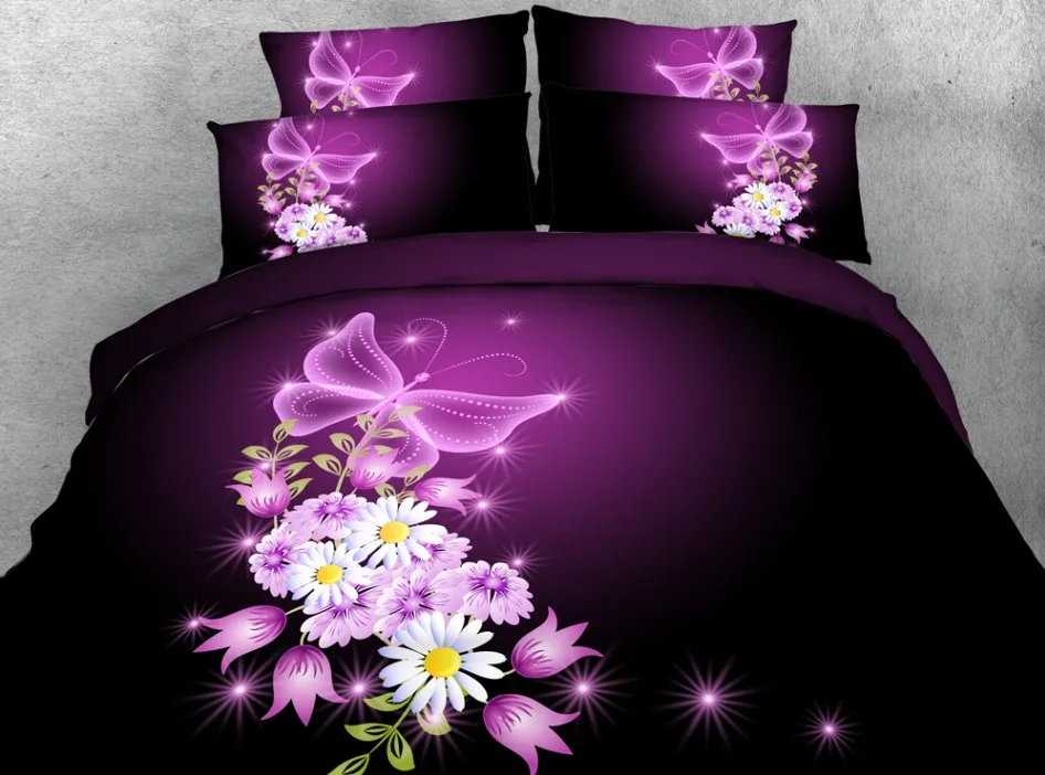 3d Purple Floral Bedding Set Rose Flower Quilt Duvet Cover Bed