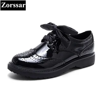 

Patent Leather Flats Oxford Shoes Women vintage Brogue Shoes Brand Designer 2017 Fashion British style Womens Flat Leather Shoes