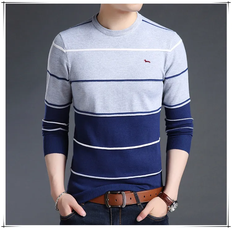 mens turtleneck New Spring Autumn Men Casual Harmont Sweater O-Neck Knitted Striped Pullovers Sweaters Men cotton blaine Thin Wool Sweater mens roll neck jumper