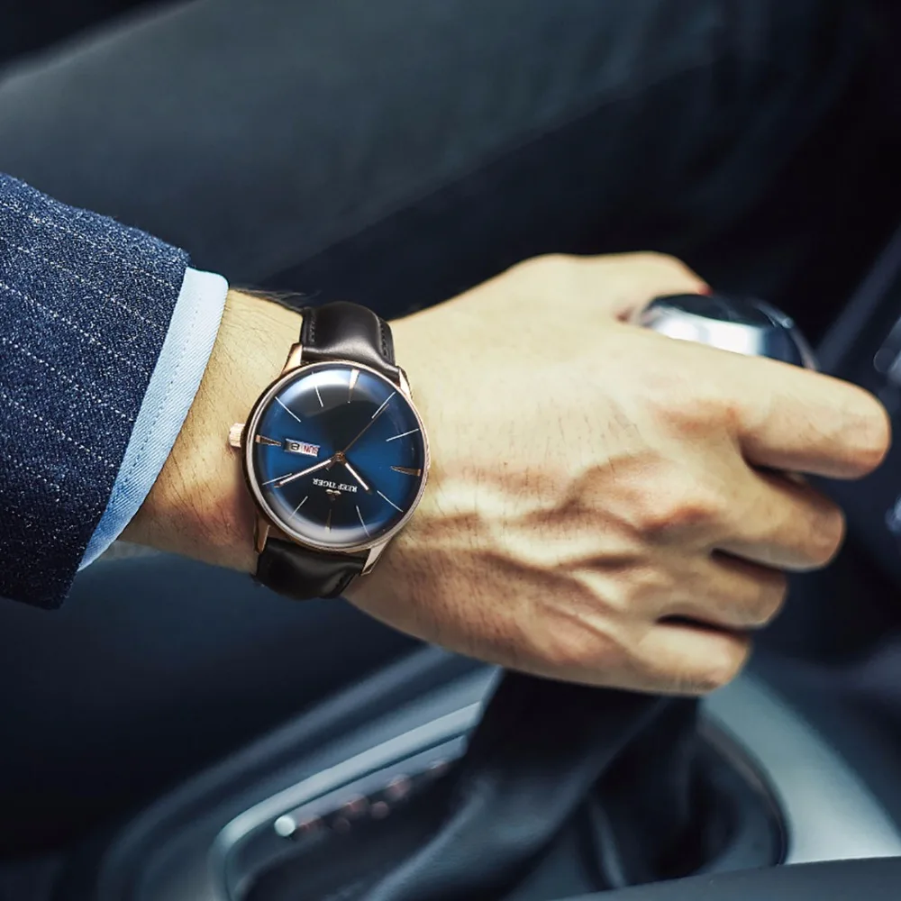 blue dial dress watch