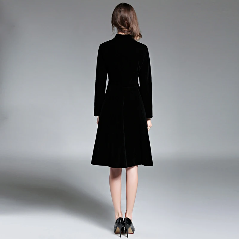 Элегантное черное бархатное платье, зимние платья, Ретро стиль, для женщин,, Одри Хепберн, длинный рукав, для девушек, офисное платье, vestidos robe D7D221C