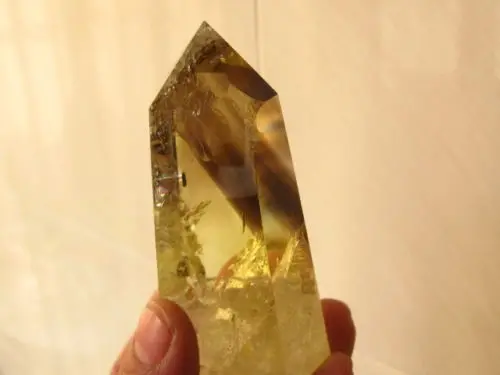 

huij 00610 NATURAL rainbow SMOKY CITRINE CLEAR QUARTZ CRYSTAL POINT HEALING Bronze Statue