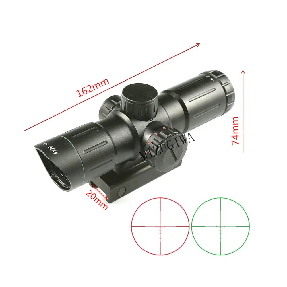 

Tactical 4x28IR Red and Green Illuminated Optics Sniper Riflescope Reticle Optical Sight Rifle Scope 20mm Rail Hunting Caza