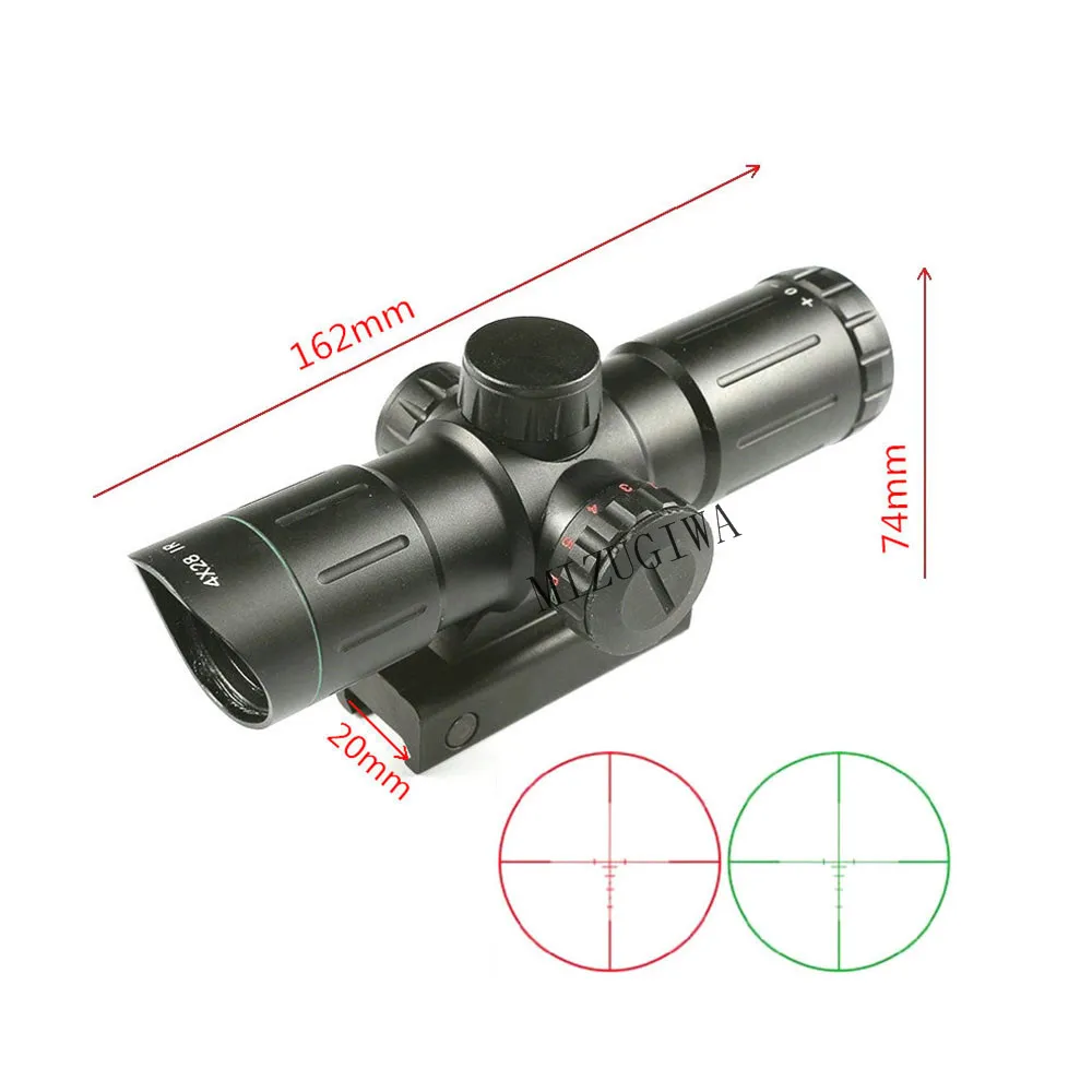 Тактический 4x28IR красный и зеленый горит снайперская Оптика прицел Сетка оптический прицел 20 мм Железнодорожный Охота Каза