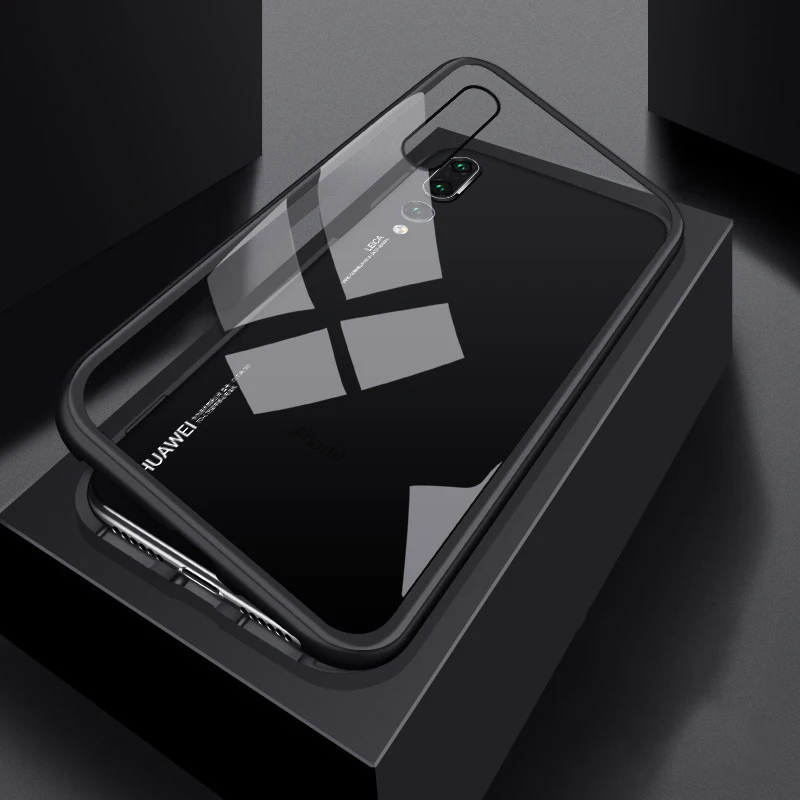 Чехол для телефона с магнитной адсорбцией для huawei mate 10 20 P30 P20 Lite Pro Honor 8X10 Lite Nova 3 3i для P Smart стекло металлические чехлы - Цвет: Clear Black