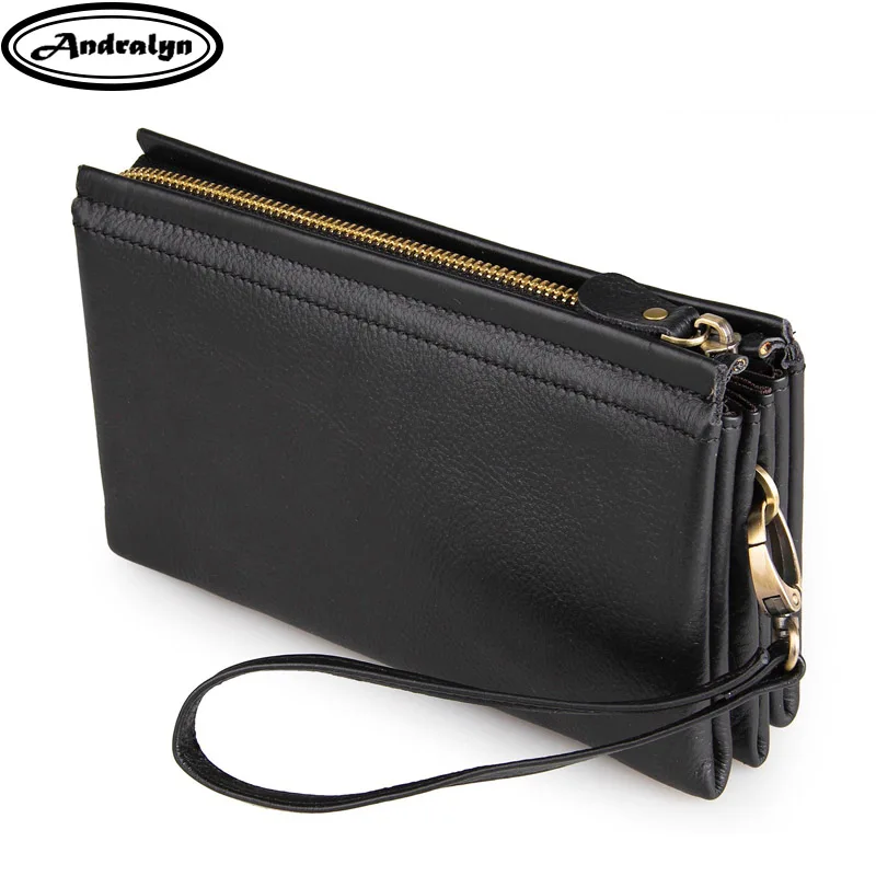 

Andralyn Designer Men Genuine Leather Wallets Men Long Wallet Clutch Male Wrist Strap Wallet Big Capacity Women's Phone Bag