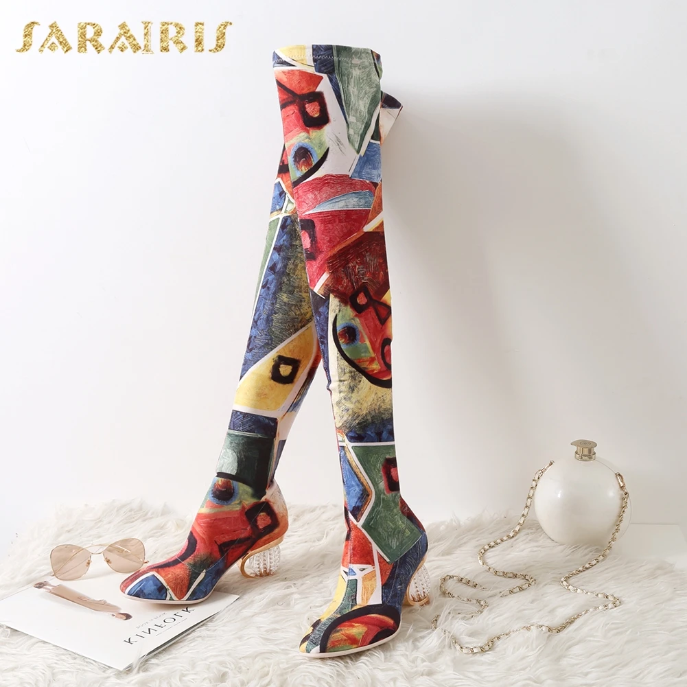 SARAIRIS/ г. Большие размеры 34-43, новые модные ботфорты в необычном стиле женская обувь вечерние сапоги женская обувь